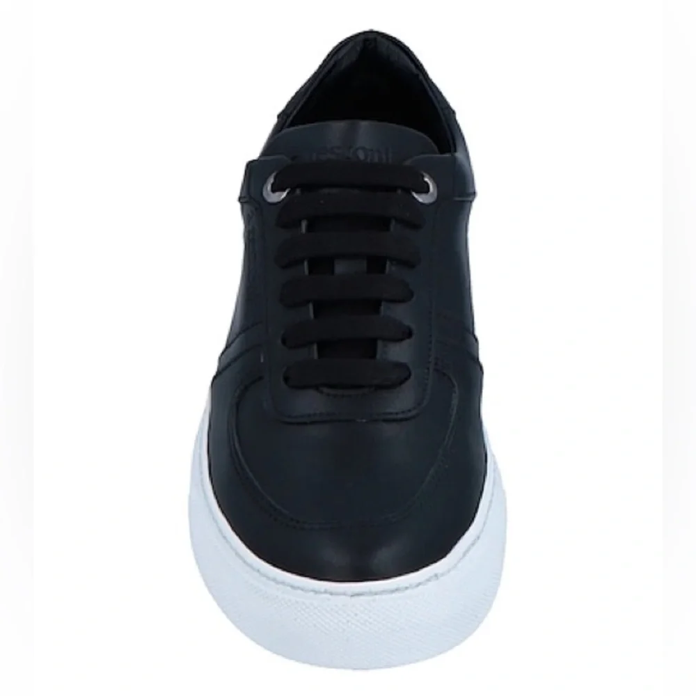 New A Testoni Black Leather Low Top Sneakers Lace Up Sz 37